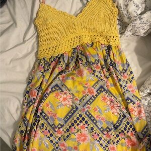 Yellow Crochet Top Floral Dress